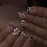 24Pcs 3D Embossed Carved Press‑on Nails European French Leopard Print Y2K Fake Nails Cool Girl Artificial Nail Tips for Party Wear