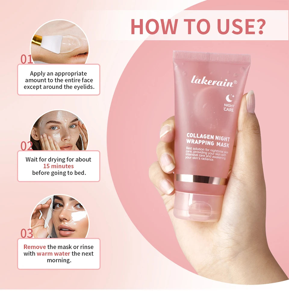 Collagen Overnight Wrapping Peel Off Facial Mask Moisturizing Reduce Fines Lines Dryness Hydration Brightening Korean Skin Care