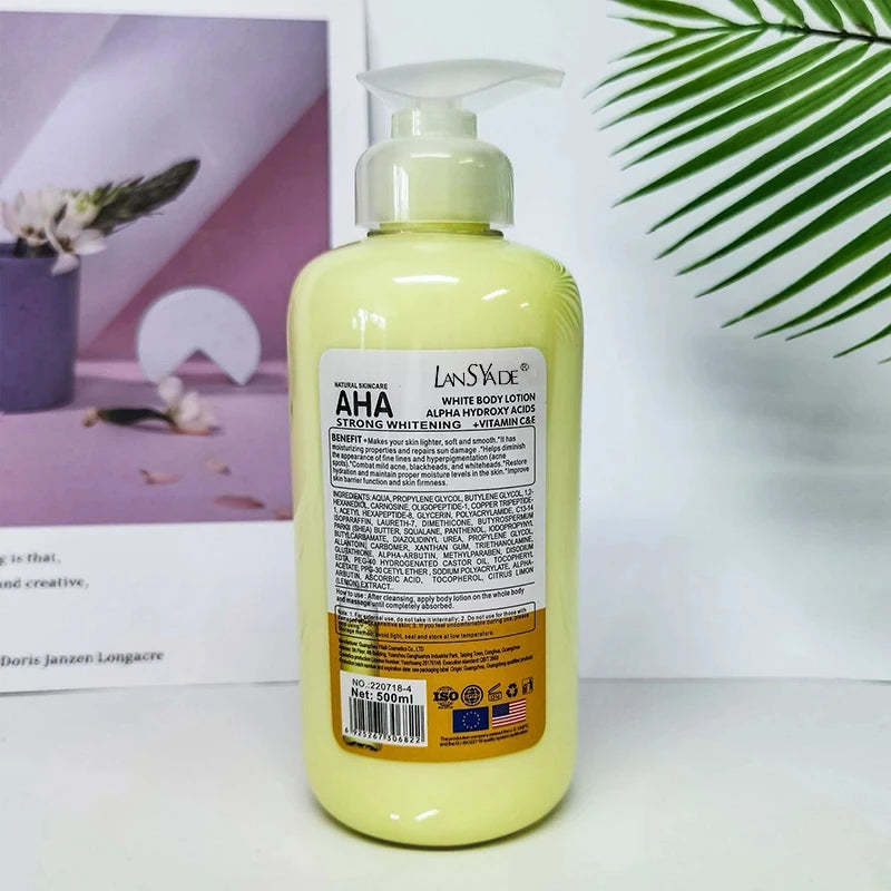 500ml Whitening Body Cream AHA Hydroxy Acids Vitamin C&E Moisturizing Lightening Body Lotion Remove Acne Marks Skin Care