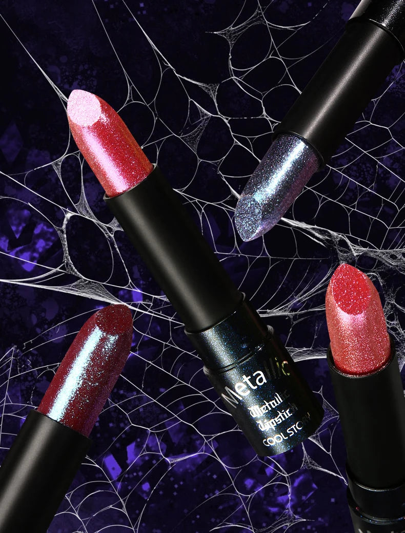 Diamond Pink Lipstick Metallic Glitter Lipstick Waterproof Shiny Pearlescent Dark Blue Red Matte Lip Gloss Halloween Lips Makeup