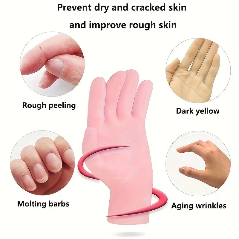 2Pcs Reusable Silicone Moisturizing Gloves, Exfoliating Spa Hand Masks for Dry Cracked Skin, Soft Smooth Hand Care Tools