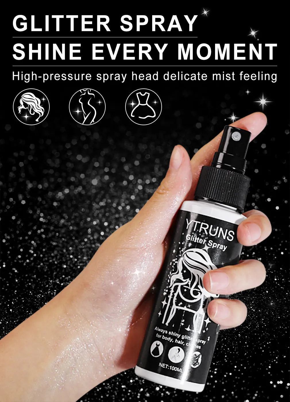 100ml High Gloss Glitter Spray Shiny Sparkling Effect for Body Hair Clothes - Multi-use Sparkle Spray