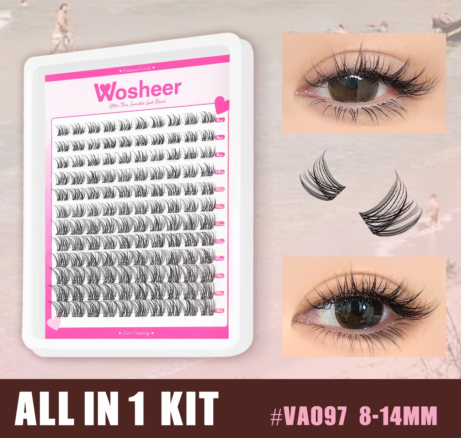 WOSHEER Manga Lash Clusters Kit Cat Lashes with Lash Bond & Seal Cluster Eyelash Extensions Mixed Tray Eyelash Clusters Kit