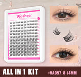 WOSHEER Manga Lash Clusters Kit Cat Lashes with Lash Bond & Seal Cluster Eyelash Extensions Mixed Tray Eyelash Clusters Kit