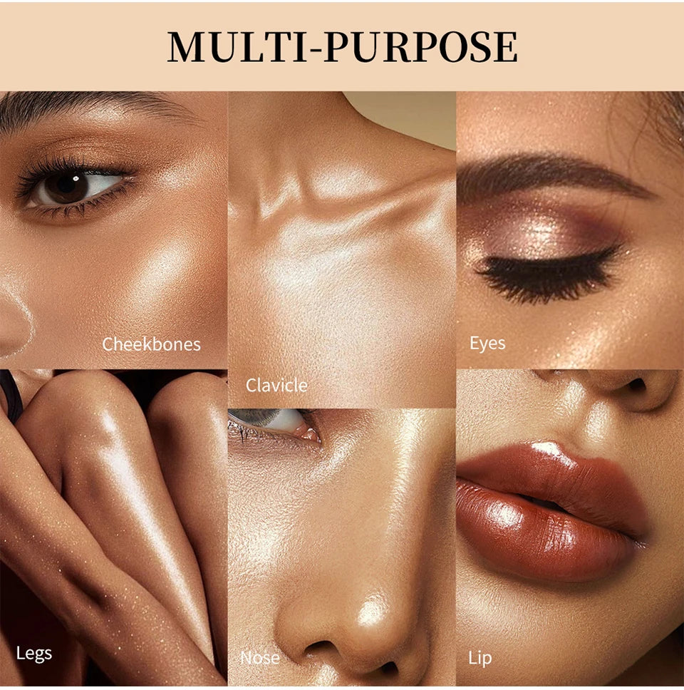 LongLasting Waterproof Face Highlighter Powder Instant Silky Skin Glow Baked Shimmer Illuminator Makeup Contouring Glitter