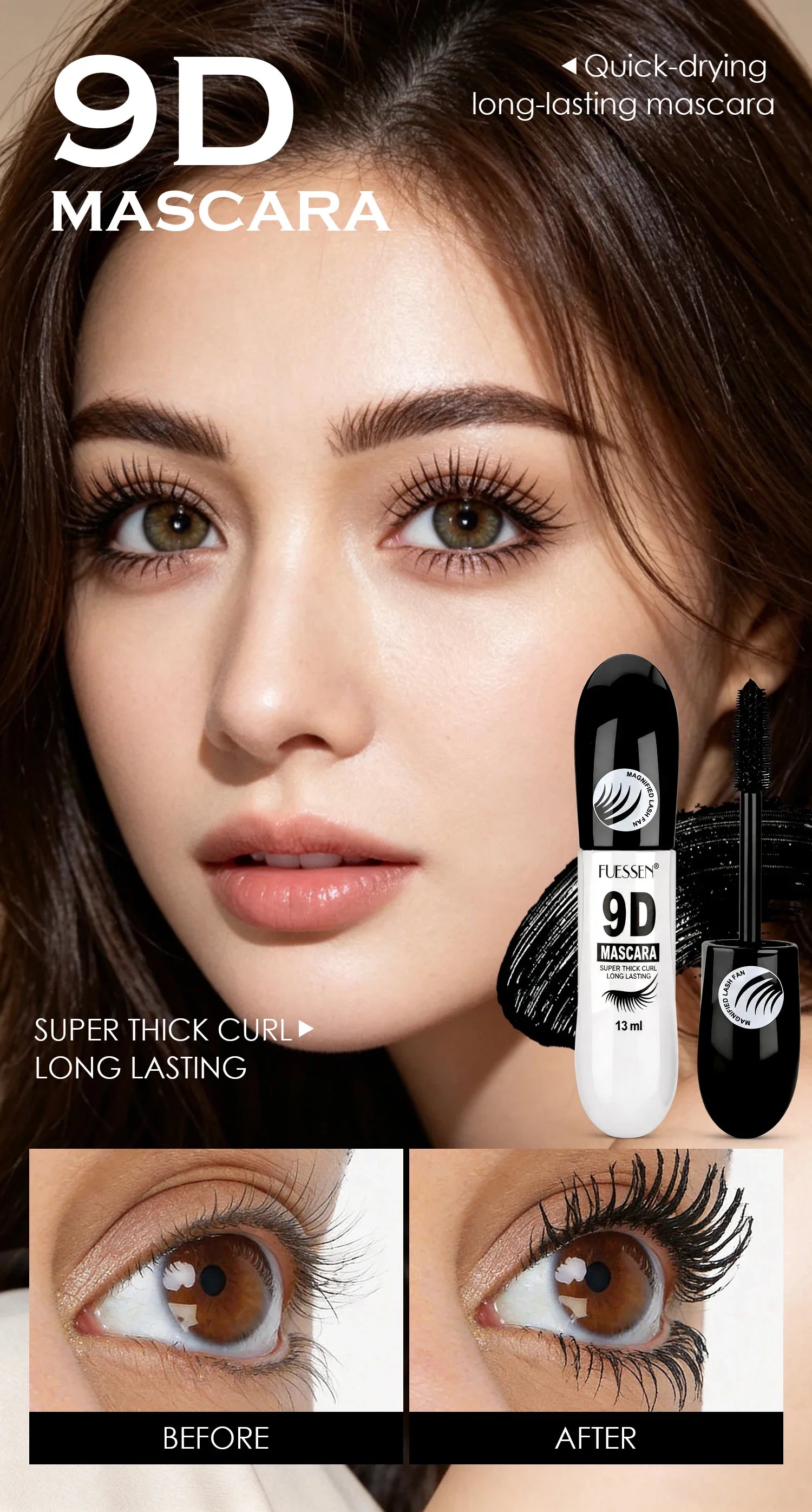 9D Fiber Lash Set Long-Lasting Waterproof Sweatproof Stainproof Slimming Base Mascara for All Skin Types