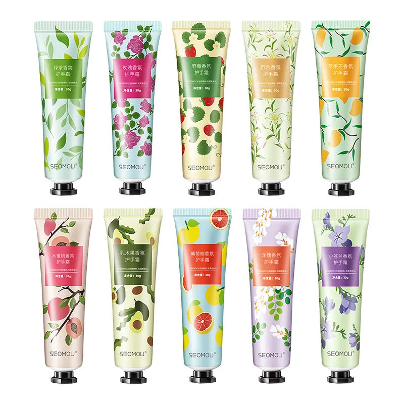 10pcs Fruity Flowery Hand Cream Moisturizing Nourishing Anti Chap Repairing Hands Care Beauty Skincare Hand Creams Sets