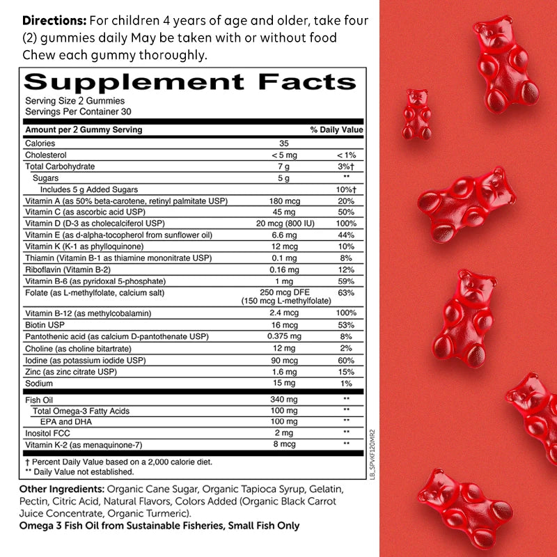 Children's Multivitamin Gummies - with Vitamin C, Omega-3 Fish Oil - Boosts Immunity and Supports Brain Health