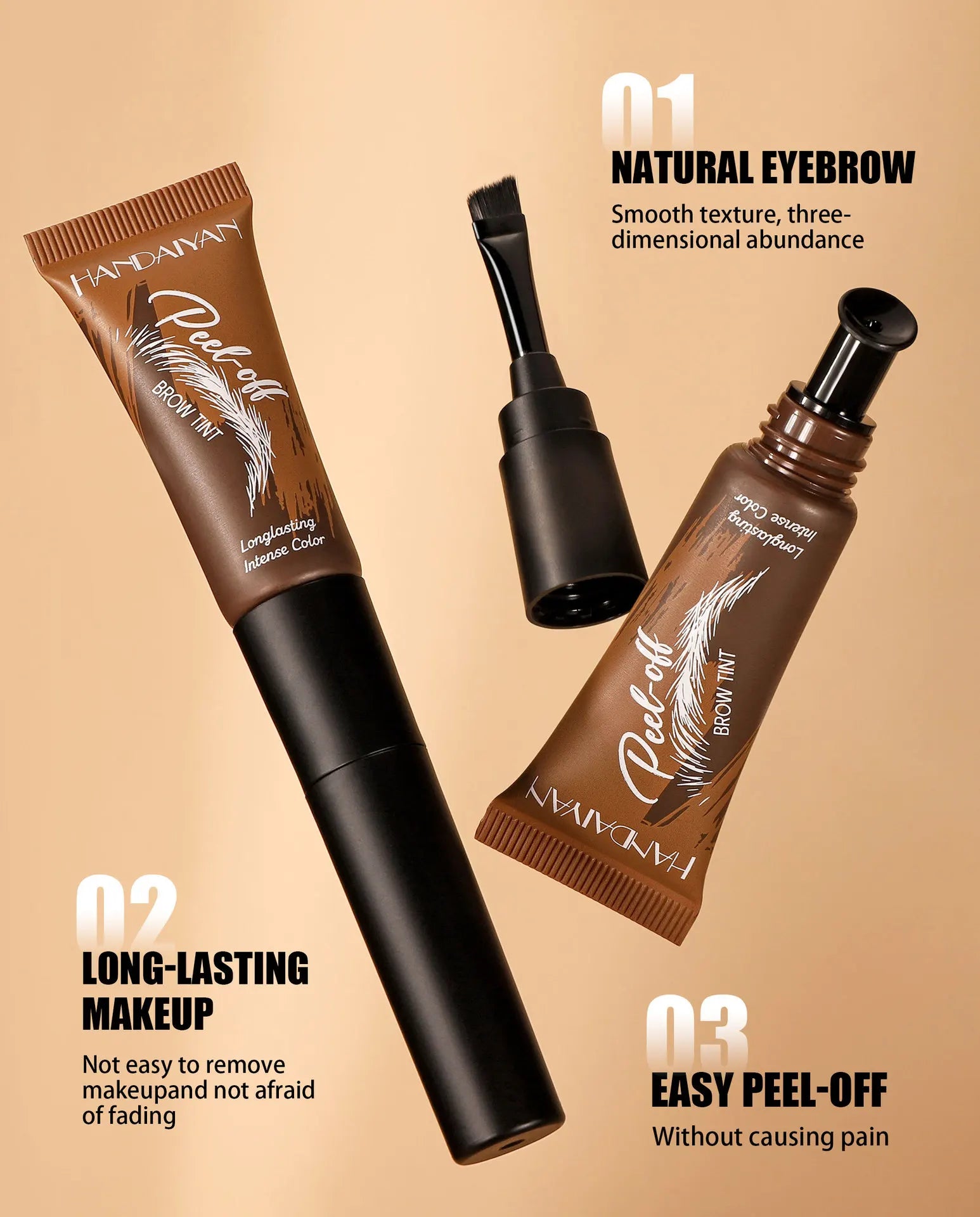 HANDAIYAN 5-color brush head peel-off eyebrow tint Waterproof, long-lasting, and smudge-proof peel-off eyebrow tint