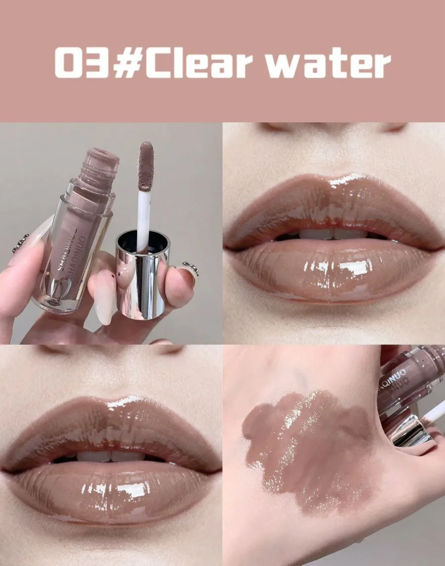 Water Light Mirror Lip Gloss Lasting Moisturizing Cool Black Silver Gray Pearlescent Fine Sparkling Lipstick Lip Oil