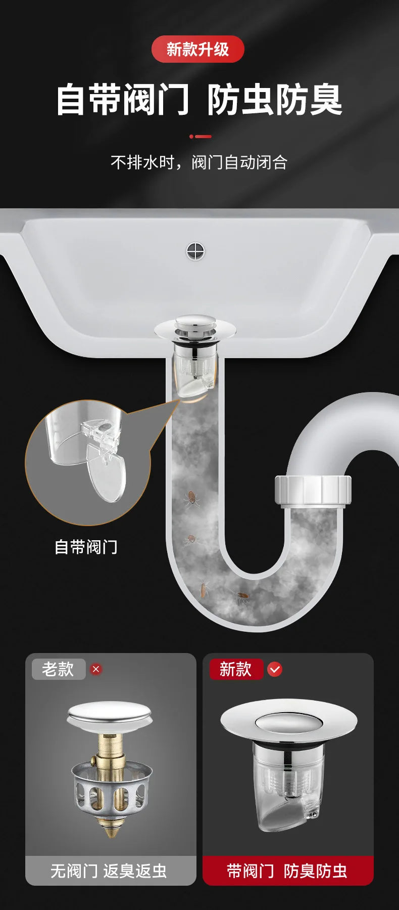 Press Pop-up Basin Drain Stopper Universal Anti-odor Replacement Core Anti-leak Water Stopper For Bathroom Sink Washbasin Access