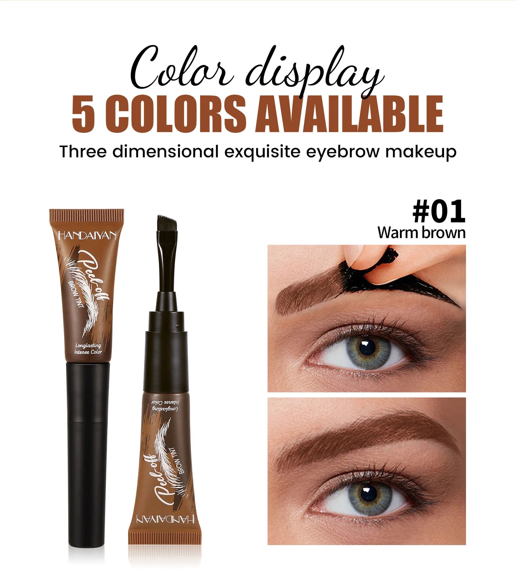 HANDAIYAN 5-color brush head peel-off eyebrow tint Waterproof, long-lasting, and smudge-proof peel-off eyebrow tint