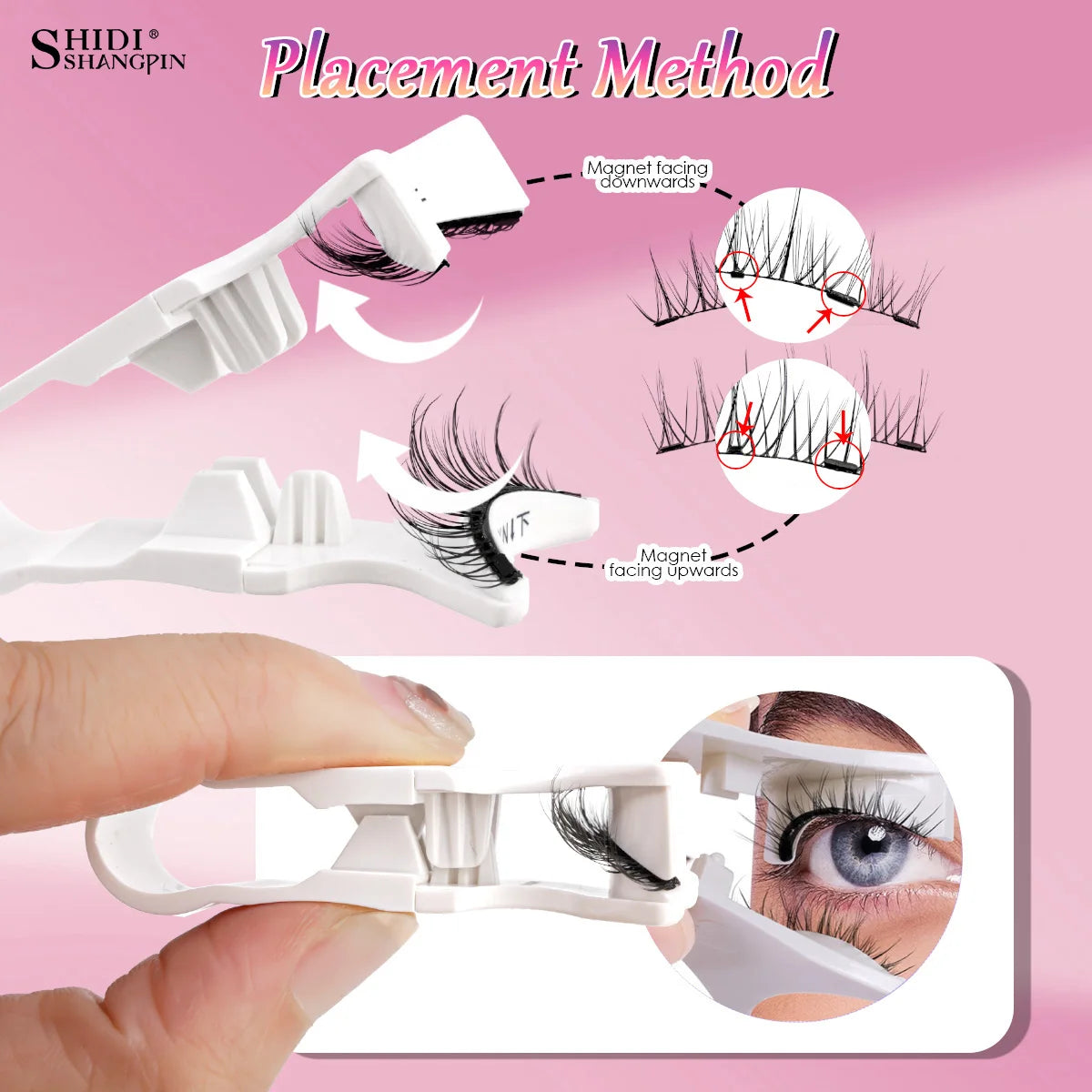 2 Pairs Magnetic Eyelash Natural Look Fluffy False Eyelashes Reusable Magnetic Eyelash Set with Applicator No Glue Need Makeup