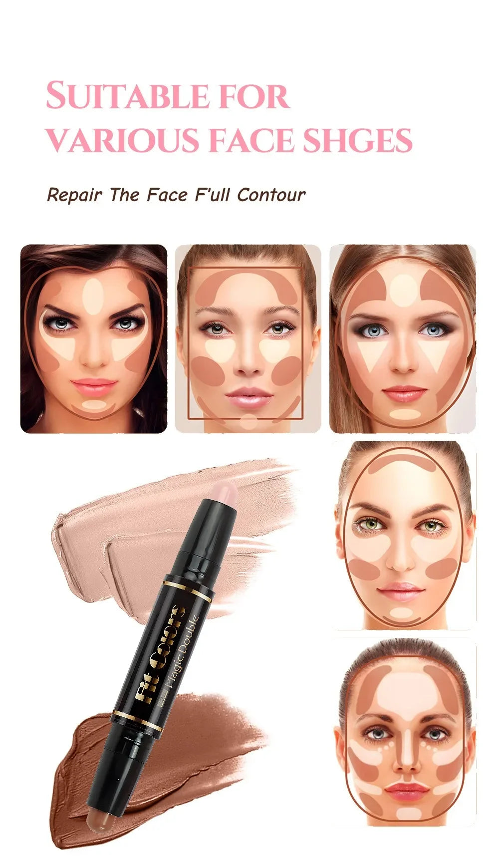 Double-head Highlight Shadow Stick Face Bronzer Contouring Pen Foundation Cream Concealer Makeup Base Beauty Women's Cosmetics
