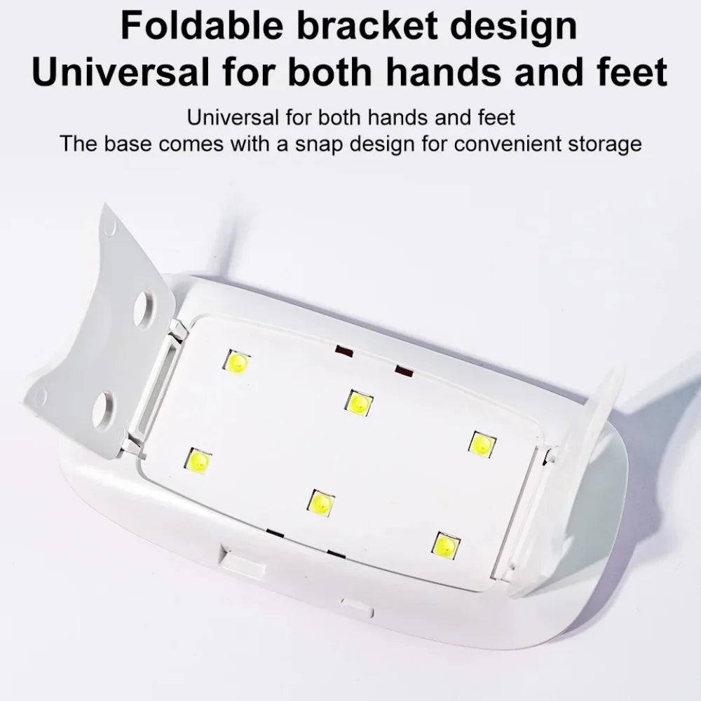 6W Foldable UV LED Nail Lamp Portable Manicure Dryer Machine Quick Drying Gel Polish Tool for Home Professional Use with USB