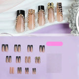 10Pcs Long French Fake Nails with Glue Ballet False Nails Butterfly Rhinestone Design Press on Nails Wearable Coffin Nail Tips