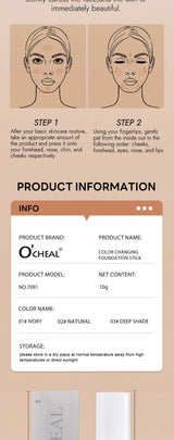 O'CHEAL Temperature Changing Foundation Stick Facial Coverage Blemishes Pores Double-Headed Face Matte Makeup Foundation Cream