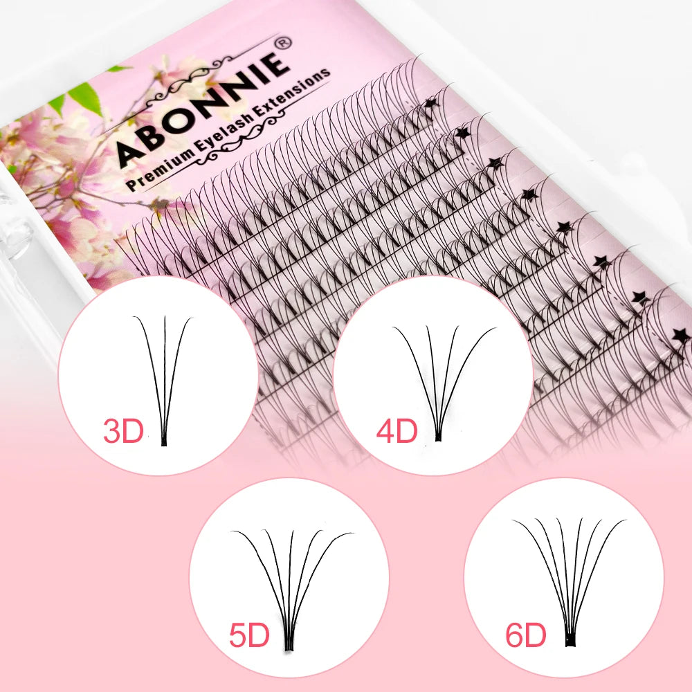 ABONNIE Premade Volume Fans Short Stem 3d/4d/5d/6d Russian  Eyelash Extension Mink Eyelash Extension All Size Lashes Tray