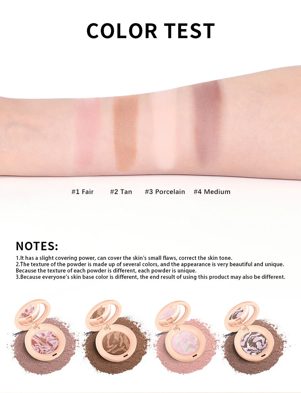 Demi Matte Natural Finish Baked Brighten Color Correcting Powder Foundation Buildable Light to Coverage Oil Control Makeup