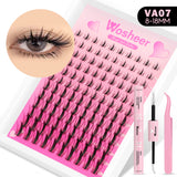 WOSHEER Manga Lash Clusters Kit Cat Lashes with Lash Bond & Seal Cluster Eyelash Extensions Mixed Tray Eyelash Clusters Kit
