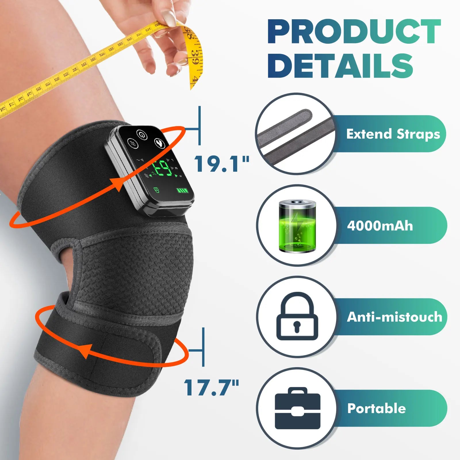 Rechargeable Knee Massager 3 Gear Vibration Massage Adjustable Shoulder Brace Electric Heating Pads Leg Knee Warmer