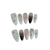 10pcs Handmade Korean Press on Nails Sweet Cool Star Pink White Fake Nail Tips Wearable Summer Night Sky Almond False Nails