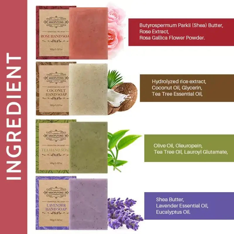 4pcs Plant Matte Pellet Soap Coconut Oil Lavender Rose Essential Oil Wash Face Wash Hand Soap Set Box Holiday Gift, Christmas
