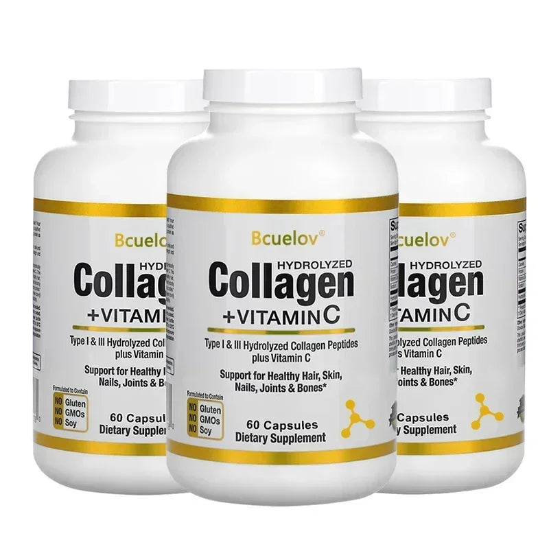 Hydrolyzed Collagen Peptides + Vitamin C, Types I & III Support Healthy Hair, Skin, Nails, Joints & Bones Boosts Immunity