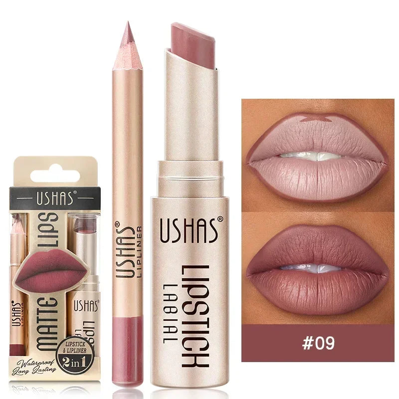 2 In 1 Lipstick Set Lip Liner Free Shipping Make-up for women Waterproof Long lasting Cosmetics Korean makeup Matte lipstick