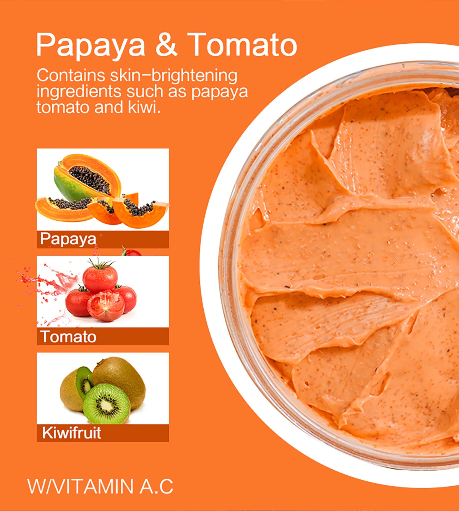 Papaya And Tomato Combination Scrub, Reduce Spots, Whitening, Exfoliating, Moisturizing, Smooth Skin, For Face And Body, 250g