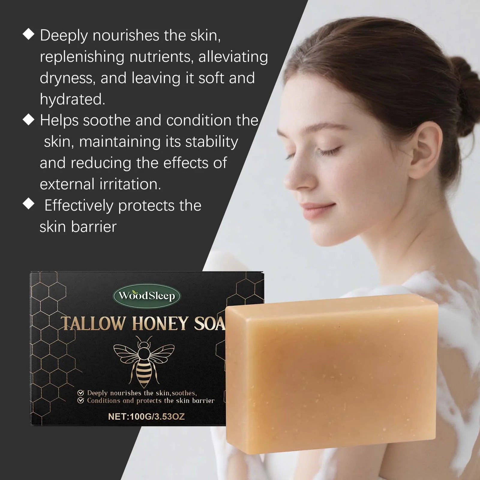 Tallow Honey Soap Bar Gentle Cleansing Bar for Face & Body Rich Lather Moisturizing Redness Relief Soften Smoothing Skin Care