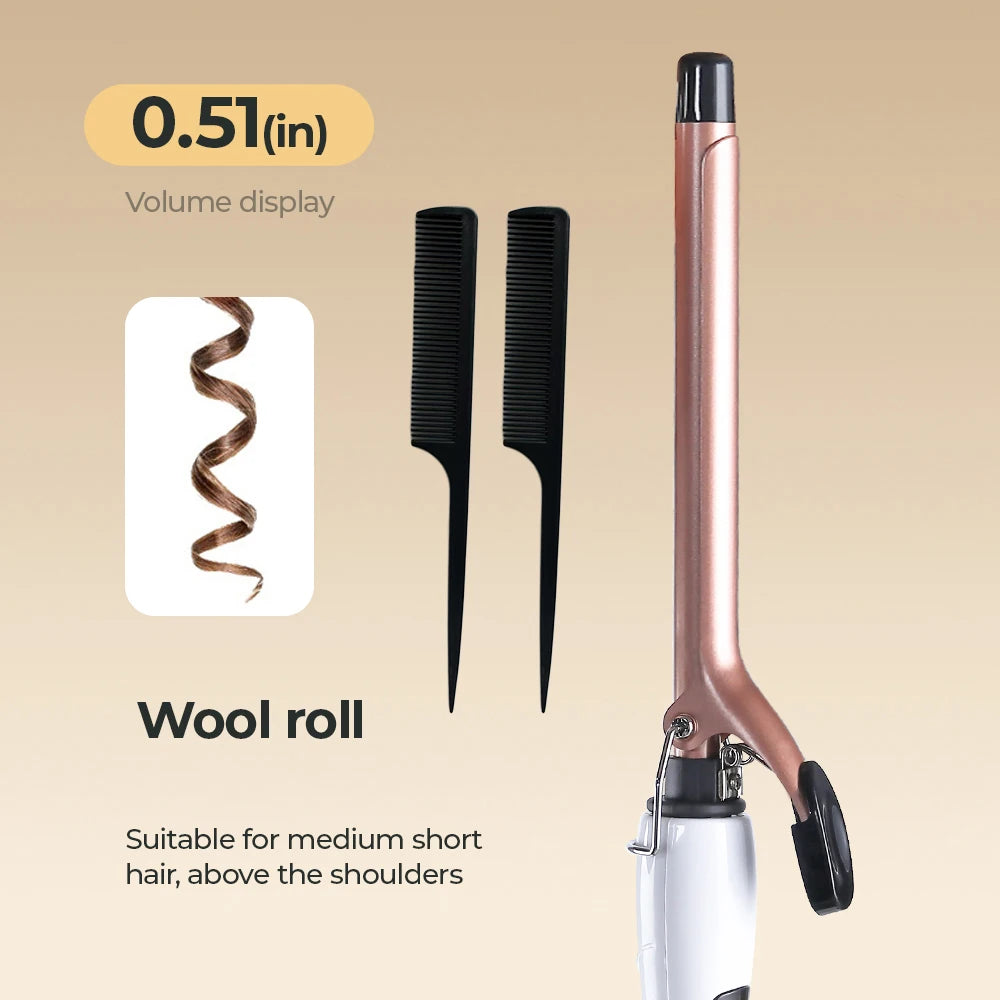 EU Plug 0.51"  Curling Iron, Constant Temp Hair Care, Auto Shutoff, Anti-Scald Stand, Perfect for Wool Curls