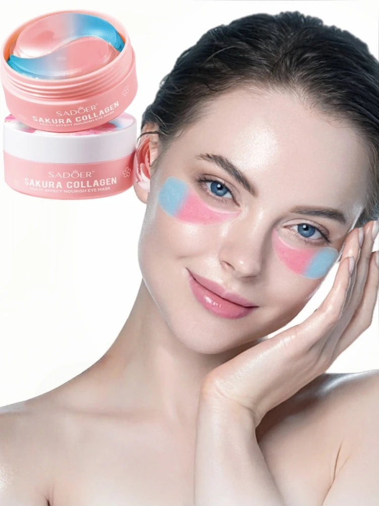 60Pcs Sakura Collagen Multi-Effect Nourishing Eye Mask, Which Can Effectively Moisturize, Tighten, and Brighten the Light Beige Areas Around the Eyes, Creating a Light Beige Barrier to Make the Light Beige Area More Bright an