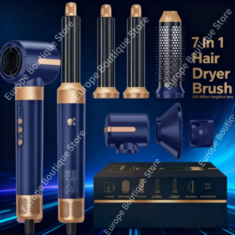 7 In 1 Hair Dryer Brush Brushless High Speed Hair Dryer with Diffuser Ionic Blow Dryer Hot Air Styling Comb Auto Hair Curler