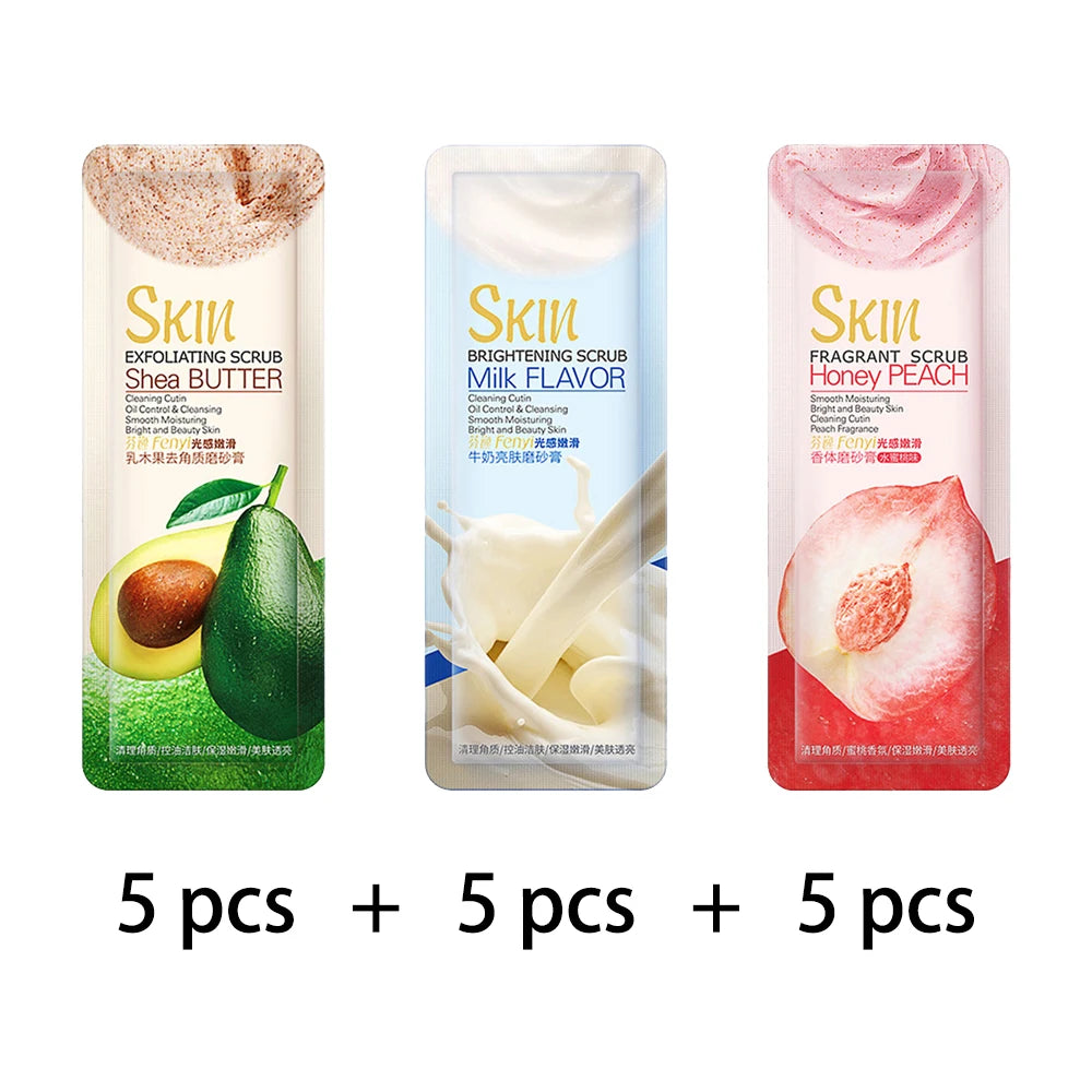FENYI 15pcs Shea Butter Body Scrub Face Exfoliating Peach Extract Deep Cleansing Moisturizer Soft Whitening Skin Care Body Care