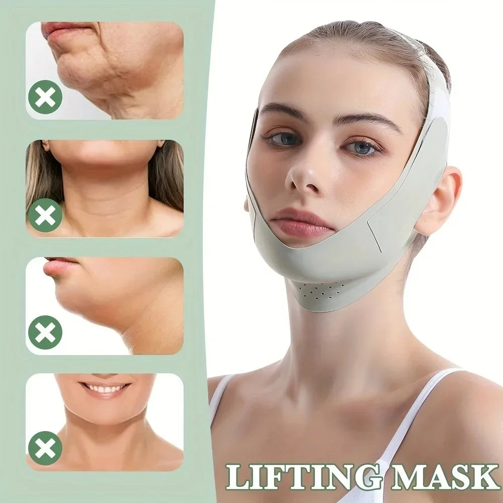 Adjustable V-Shape Face Lift Band Breathable Reusable Facial Slimming Strap Double Chin Reducer for Men Women Daily Skin Care