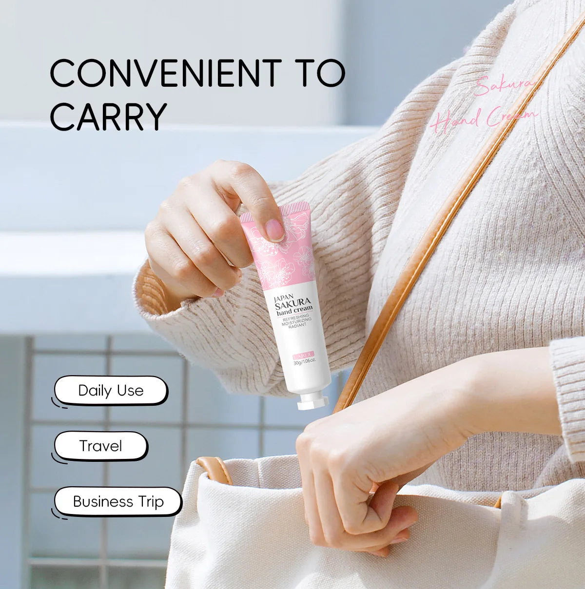 LAIKOU Sakura Hand Cream Hydrating Moisturizing Nourishing Smoothing Brightening Repairing Non‑Greasy For Dry Rough Skin 30g