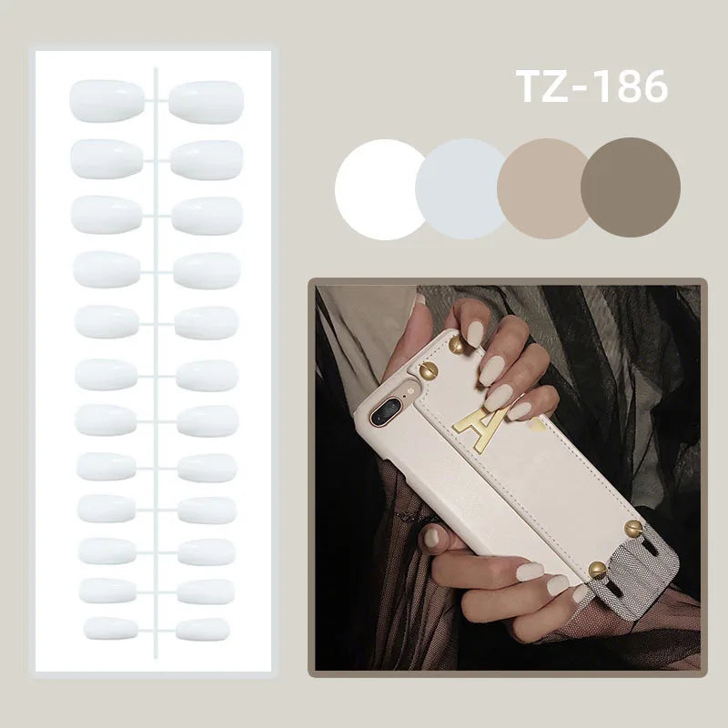 24Pcs Autumn Winter Matte Almond False Nails with Glue Rose Leaf Printing Nail Art Simple Full Cover Press on Acrylic Nails Tips