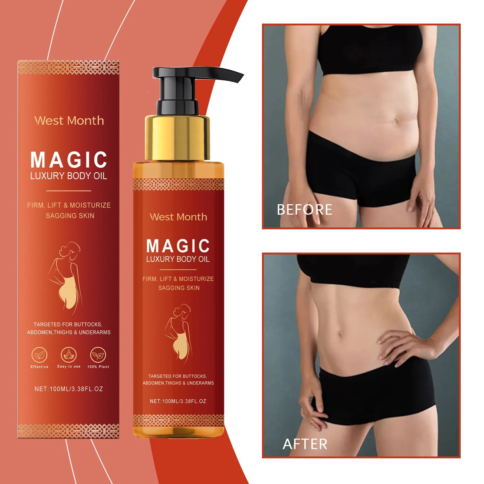 West Month Firming Body Oil Deep Moisturizing Dry Skin Tightening Firming Brightens Skin Tone Anti Aging Repair Damaged Skin