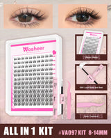 WOSHEER Manga Lash Clusters Kit Cat Lashes with Lash Bond & Seal Cluster Eyelash Extensions Mixed Tray Eyelash Clusters Kit