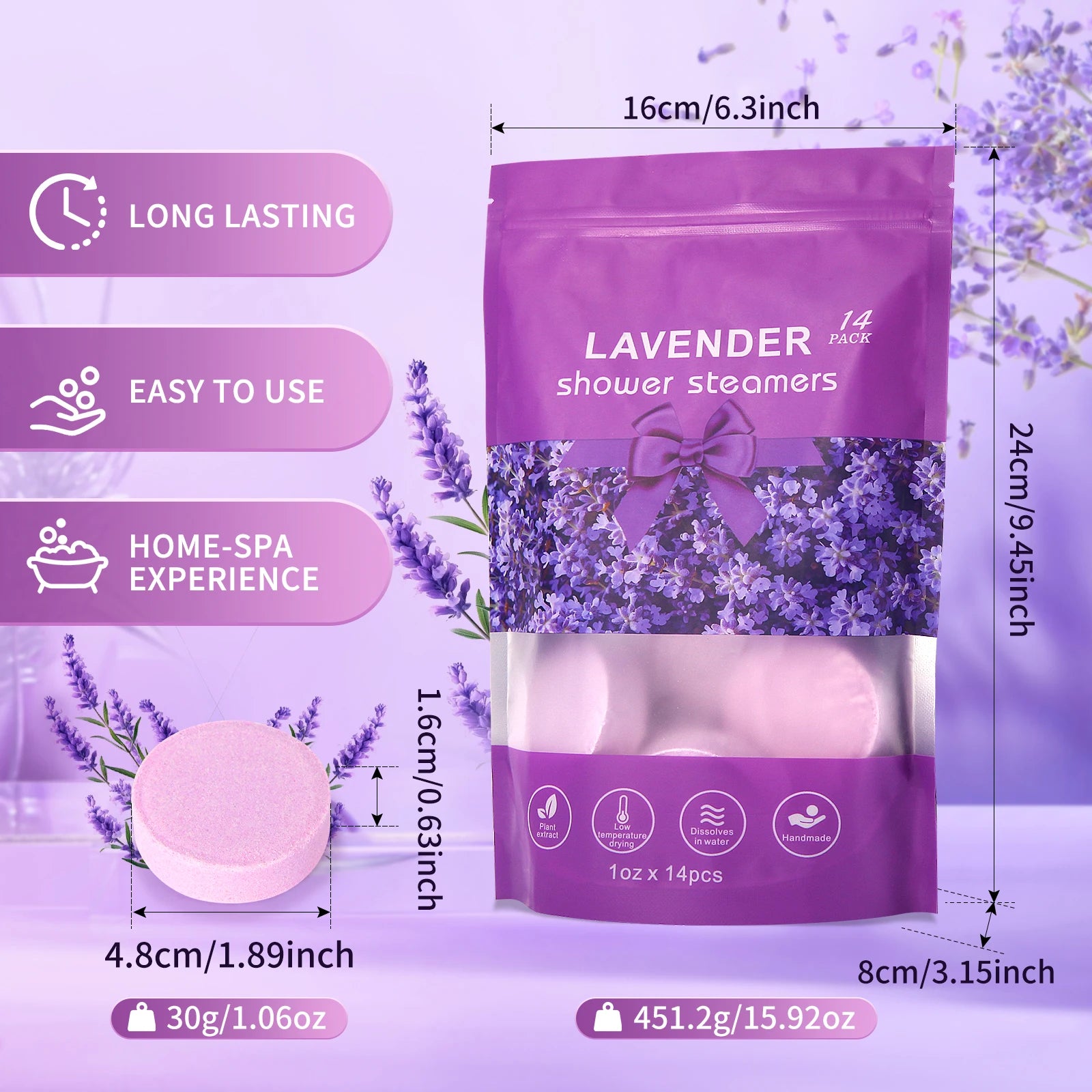 Lavender Shower Tablet Natural Essential Oil Shower Moisturizing Stress Relieving Bath Salt Tablets Suitable for Women and Men