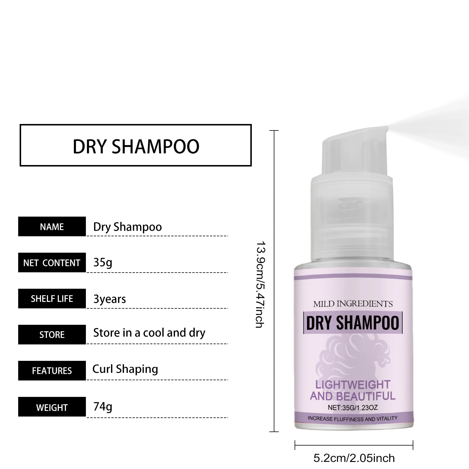 Dry Shampoo Spray Clean Lightweight Lasting Fluffy Quick-Drying Improve Hairing Quality Refreshes Smooth Hairs Soft Care Sprays