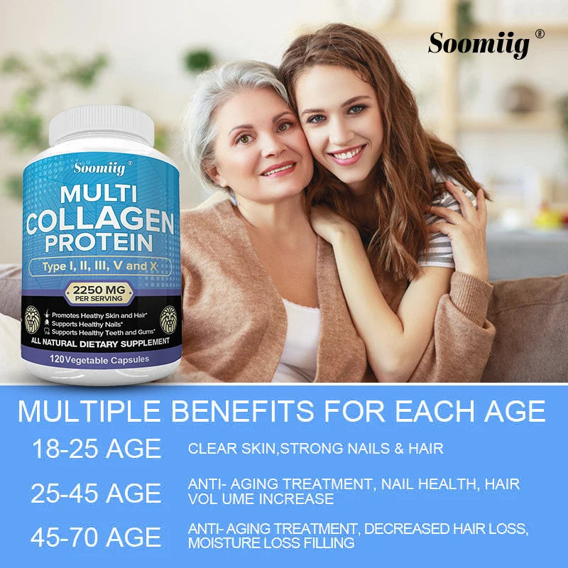 Collagen Peptides Capsules - Multi-Collagen Protein - for Hair Skin Nails Teeth Gums Joints, Gluten Free, Non-GMO