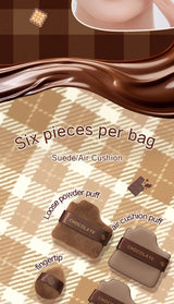 GECOMO 6 PCS Chocolate Powder Puff Set, Wet And Dry Sponge, Soft Leather Flocking Makeup Cushion