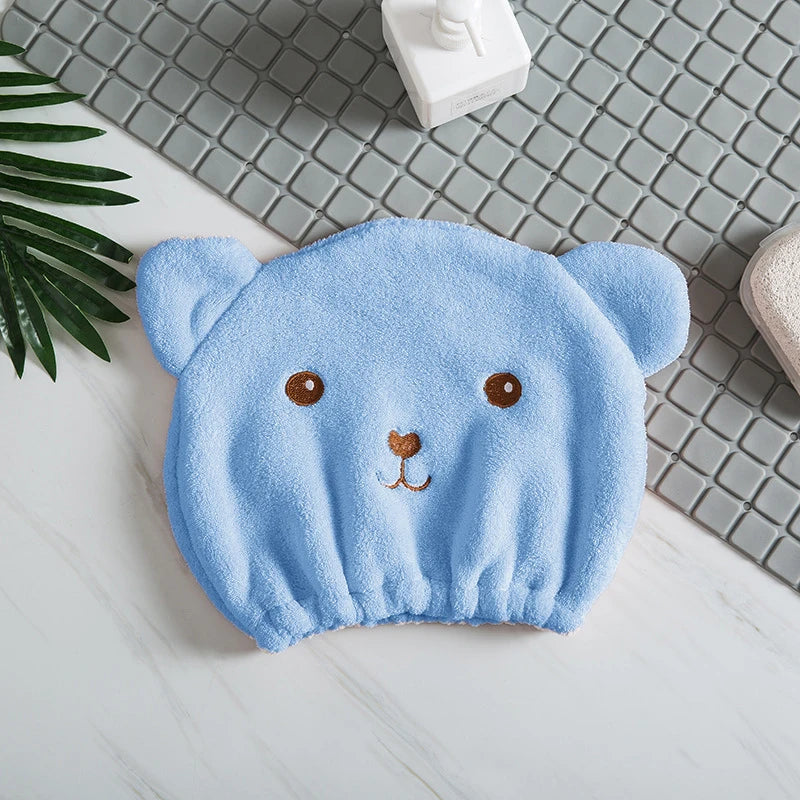 Super Absorbent Hair Drying Bath Towel Cap Cute Cartoon Bear Microfibre Soft Dry Hair Wrap Bathroom Accessories Bonnets