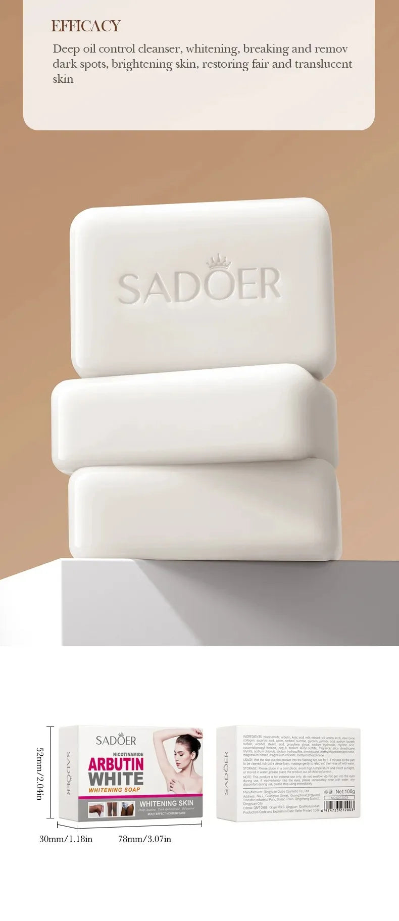 Sadoer Niacinamide Arbutin Facial Soap Moisturizing Brightening Deep Cleansing Body Face Wash Foam Facial Cleanser Handmade Soap