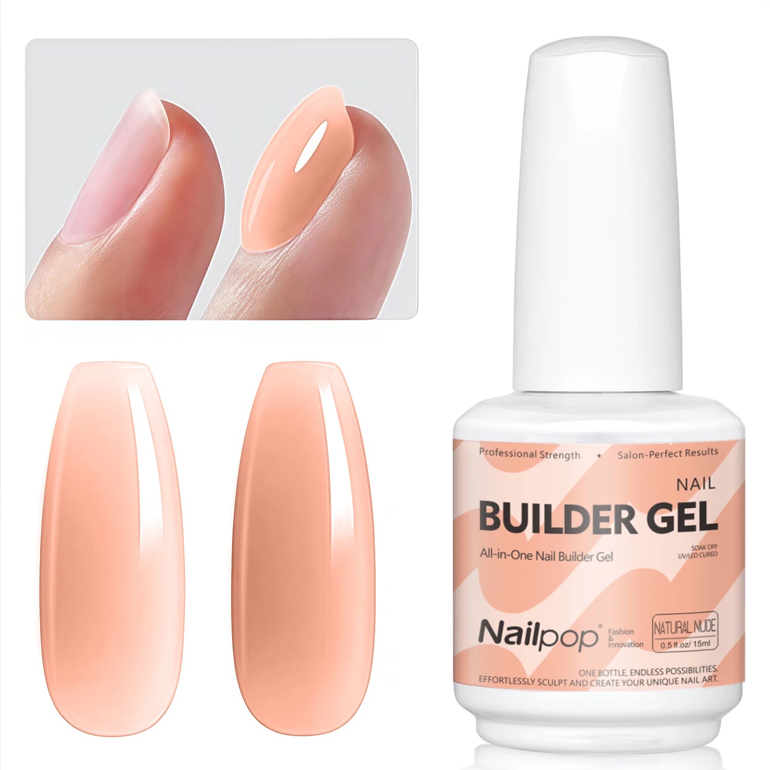 Nailpop 7 IN 1 Nail Glue Gel 15ml Gellack UV Nails Builder Gel Apex & Extension Soak off Base Gel Top Coat  HEMA FREE