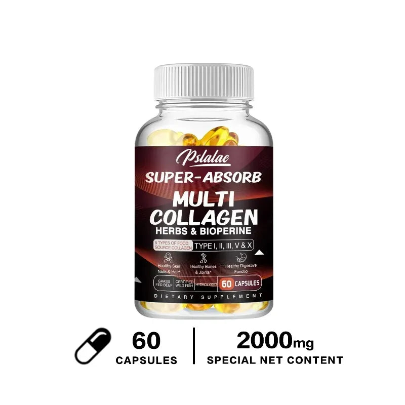Multi Collagen Capsules - Collagen Skin Whitening & Anti-Aging - Vitamin C, Hyaluronic Acid, Gluten Free Supplement