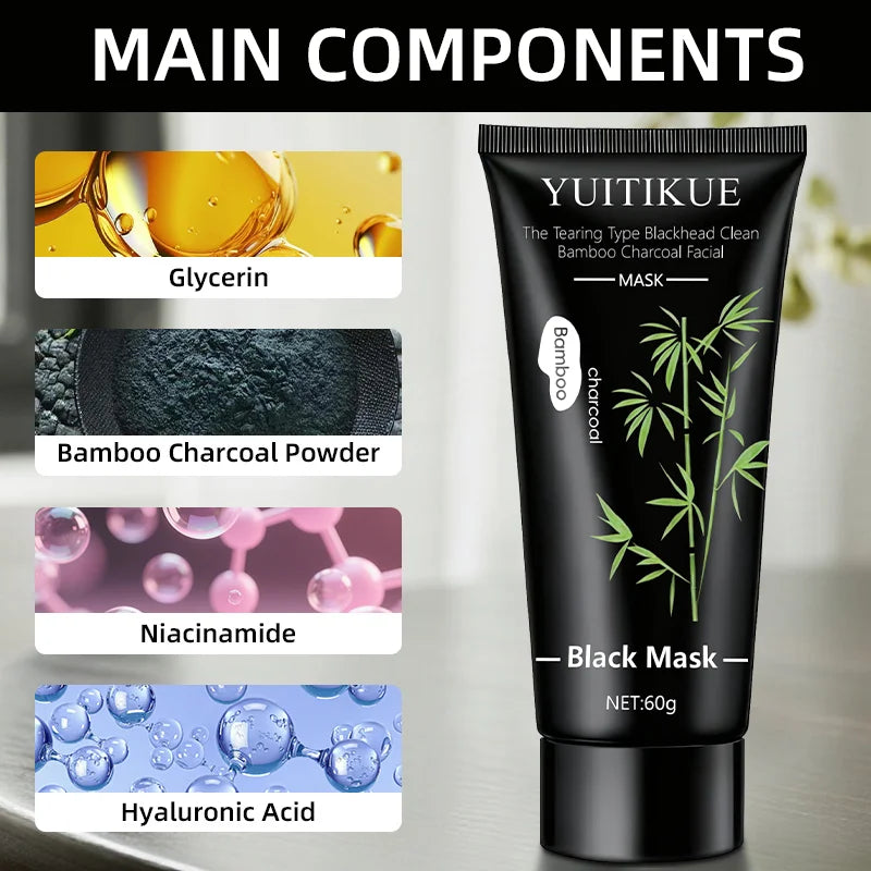 YUITIKUE Bamboo Charcoal Black Mask 60g - Tearing Type Deep Cleanse, Blackhead Removal for Clear Skin