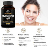 With Biotin & Vitamin C, Hyaluronic Acid 250 Mg, 3-in-1 - Skin Moisturization, Joint Comfort, Hair & Eye Health